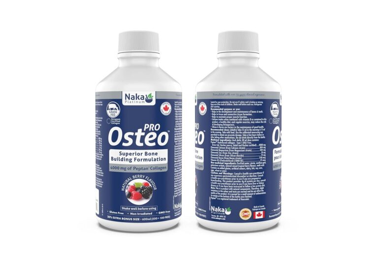 Naka Platinum Pro Osteo, Superior Bone Building Formulation, 4000mg of Peptan Collagen, Naturally Berry Flavour, Made in Canada (600ml)