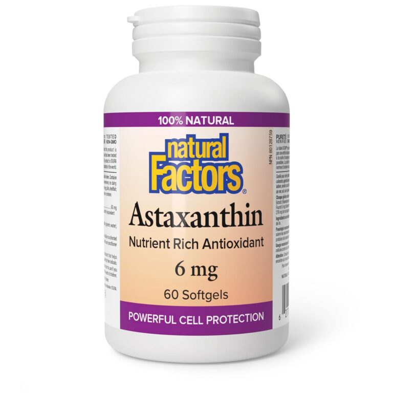 Natural Factors Astaxanthin 6 mg, 60 softgels, Easy-to-Take Softgels, Antioxidant, Proudly Canadian