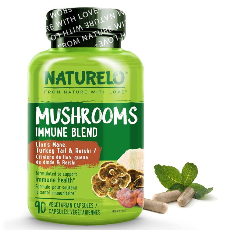 NATURELO Mushroom Supplement – Brain & Immune Health Blend with Lion’s Mane, Reishi, Turkey Tail – 90 Vegan Friendly Capsules