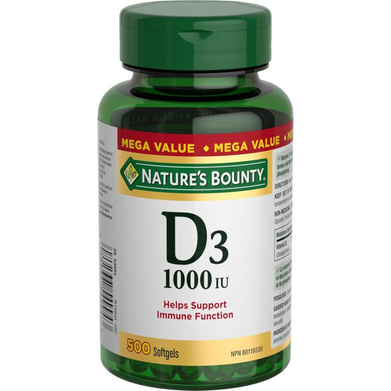 NATURE'S BOUNTY Vitamin D3, 1000 IU, Mega Value, Helps Support Immune Function, Helps Develop & Maintain Bones & Teeth, Helps in Absorption Of Calcium & Phosphorus, 500...