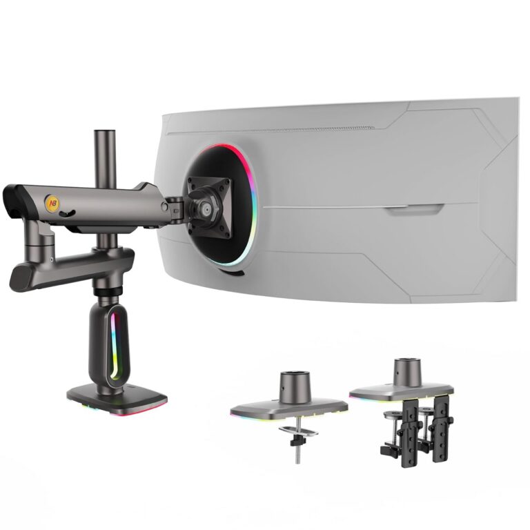 NB Extra Height Gaming Monitor Arm for 32 to 60 Inches Screen, Load up to 20 kg, VESA 75/100, RGB-Light, Heavy Duty, Multi Angle Adjustable, Premium Aluminum, Long Arm Extension...