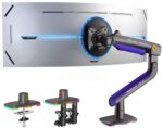 NB Gaming Monitor Arm or for 32 to 60 Inches Screen, Load up to 20 kg, VESA 75/100, RGB-Light, Heavy Duty, Multi Angle Adjustable, Premium Aluminum, Purple Blue