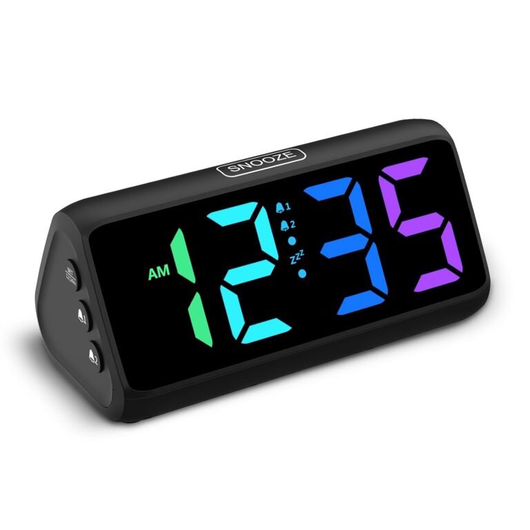 Netzu Digital Alarm Clock, RGB Loud Alarm Clocks for Bedrooms Heavy Sleepers Seniors Kids, Plug in Digital Clock with 5 Dimmers, 2 Alarms, 4 Volumes and Snooze (Black)