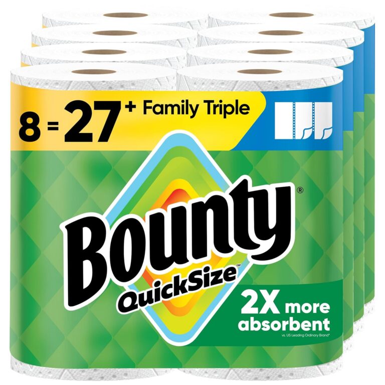 New Bounty Quick Size Paper Towels, White, 8 Family Triple Rolls = 27 Regular Rolls