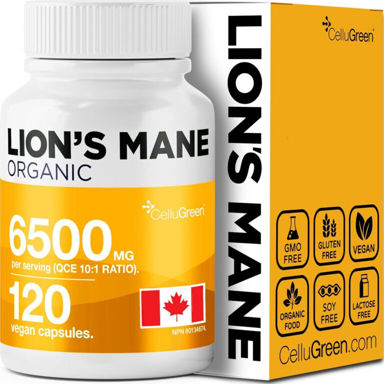 NEW! Cellugreen Organic Lions Mane Capsules, 6500mg (Highest Strength) Supports Cognitive & Immune Health, Lion's Mane Mushroom Energy Supplement, Natural Nootropics, Vegan,...