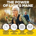 NEW! Cellugreen Organic Lions Mane Capsules, 6500mg (Highest Strength) Supports Cognitive & Immune Health, Lion's Mane Mushroom Energy Supplement, Natural Nootropics, Vegan,...