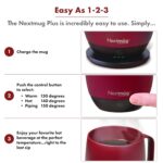 Nextmug Plus (Burgundy - 530 mL) Temperature-Controlled, Self-Heating Mug – No App, Long-Lasting Battery for Work & Study, Great Gift for Coffee Lovers