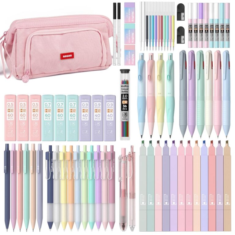 Nicpro 78 PCS Aesthetic School Supplies with Cute Pen Case, 12 Pastel Highlighters, 12 Color & Black Ink Gel Pens, 10 Mechanical Pencils 0.5, 0.7, 0.9, 2.0 mm, 6 Multicolor Pen...