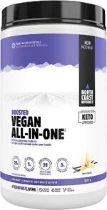 North Coast Naturals Boosted Vegan All In One – Plant based Protein powder, Superfood Antioxidant with Fruits and Veggies – 840 g – Vanilla
