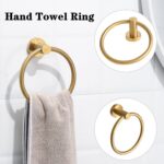 Ntipox Brushed Gold Toilet Paper Holder Set, Stainless Steel Towel Ring, Double Post Pivoting Toilet Paper Holder and Hand Towel Holder Set for Bathroom
