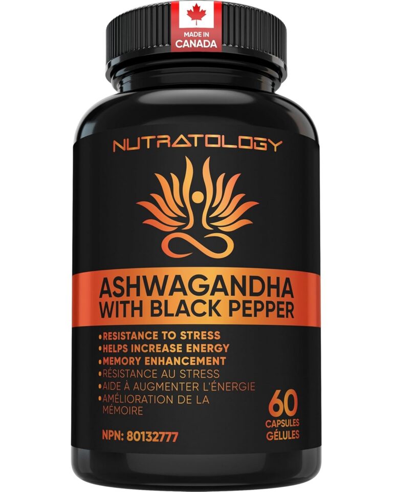Nutratology Organic Ashwagandha | Canadian-Made | Increases Resistance To Stress & Supports Memory Enhancement | W/Black Pepper For Enhanced Absorption | 650MG Ashwagandha Per...