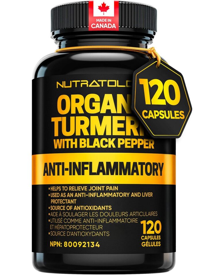 Nutratology Organic Turmeric Curcumin With Bioperine Black Pepper | Canadian-Made | Anti Inflammatory Joint Support With 95% Curcuminoids For Max Absorption - Antioxidant...