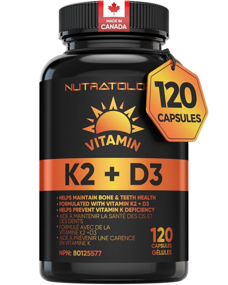 Nutratology Vitamin K2 + D3 | Canadian-Made Highest Potency 120MCG/1000 IU - 120 Capsules - Helps Maintain Bone & Teeth Health - Formulated With MK-7 For Best Results - Immune...