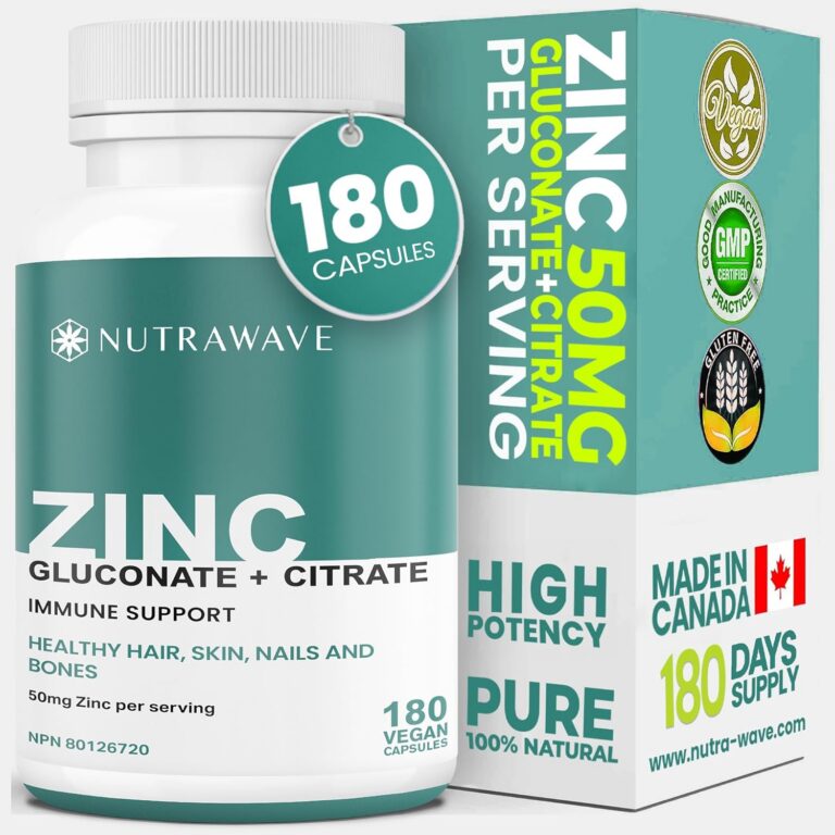 Nutrawave 2-IN-1 Zinc Supplements, High Absorption Formula 50 mg Zinc Gluconate + Zinc Citrate Chelated Stomach-Friendly Immune Booster, Healthy Skin, Hair, Nails & Bones, For...