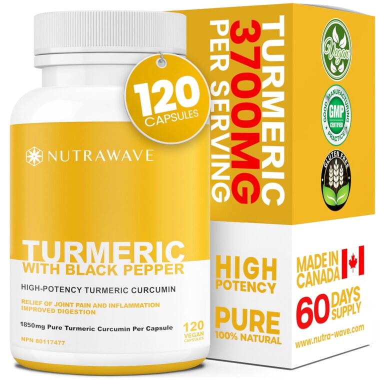 Nutrawave HIGH POTENCY TURMERIC CURCUMIN + BLACK PEPPER EXTRACT – Powerful 3700mg per Serving (2 capsules), Source of Anti-Inflammatory and Antioxidants. Joint Pain Relief,...