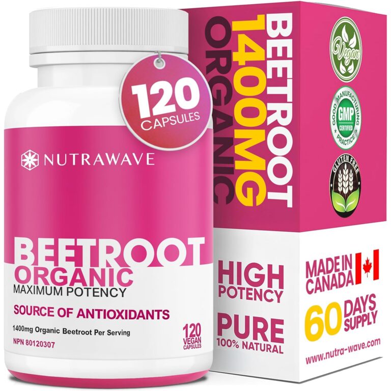 Nutrawave Organic Beetroot Capsules 1400mg – High Potency Nitric Oxide Booster for Energy, Heart & Brain Health – 120 Vegan, Non-GMO Beta Vulgaris Supplements – Raw Beet Root...