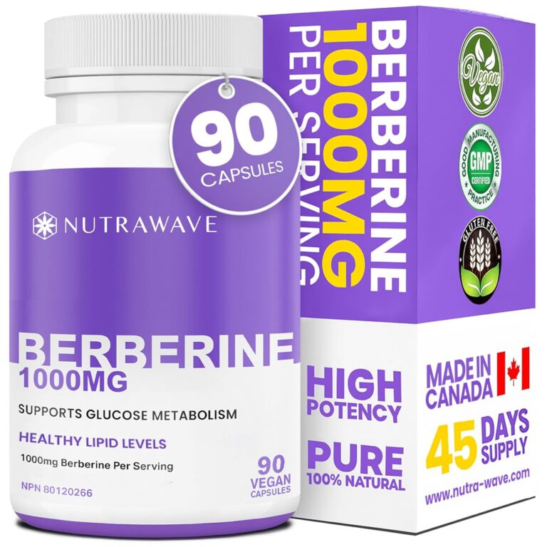 Nutrawave Pure Berberine Maximum Potency, 1000mg per Serving(Each Capsule 500mg), Supports Blood Sugar Levels, Healthy Lipid(Fat) & Glucose Metabolism, Non-GMO, Vegan, Gluten...