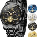OLEVS Men's Stainless Steel Chronograph Watch, Big Face Multi Dial Waterproof Luminous Analog Quartz Watch, Luxury Date Diamond Classic Men Wrist Watch (Gold/Silver/Black/Blue)