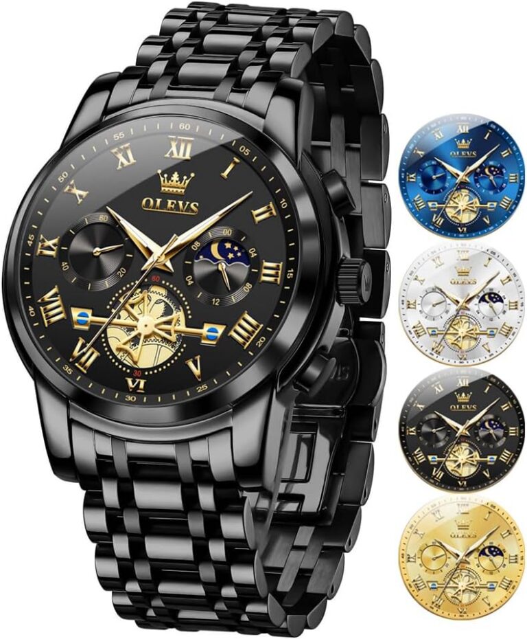 OLEVS Men's Stainless Steel Chronograph Watch, Big Face Multi Dial Waterproof Luminous Analog Quartz Watch, Luxury Date Diamond Classic Men Wrist Watch (Gold/Silver/Black/Blue)