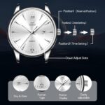 OLEVS Mens Watches Minimalist Brown/Black Leather Band Dress Waterproof Analog Quartz with Date(White/Black/Blue Dial) Classic Casual Easy to Read Men's Wrist Watches