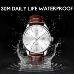OLEVS Mens Watches Minimalist Brown/Black Leather Band Dress Waterproof Analog Quartz with Date(White/Black/Blue Dial) Classic Casual Easy to Read Men's Wrist Watches