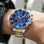 OLEVS Watches for Men Waterproof Luxury Analog Mens Watches Stainless Steel Business Fashion Mens Watch Big Face Dress Watches for Men Watch with Date(Blue/Black/Green/Gold Dial)