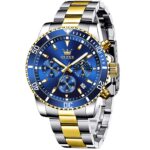 OLEVS Watches for Men Waterproof Luxury Analog Mens Watches Stainless Steel Business Fashion Mens Watch Big Face Dress Watches for Men Watch with Date(Blue/Black/Green/Gold Dial)