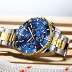 OLEVS Watches for Men Waterproof Luxury Analog Mens Watches Stainless Steel Business Fashion Mens Watch Big Face Dress Watches for Men Watch with Date(Blue/Black/Green/Gold Dial)