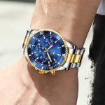 OLEVS Watches for Men Waterproof Luxury Analog Mens Watches Stainless Steel Business Fashion Mens Watch Big Face Dress Watches for Men Watch with Date(Blue/Black/Green/Gold Dial)