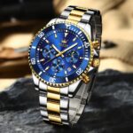 OLEVS Watches for Men Waterproof Luxury Analog Mens Watches Stainless Steel Business Fashion Mens Watch Big Face Dress Watches for Men Watch with Date(Blue/Black/Green/Gold Dial)