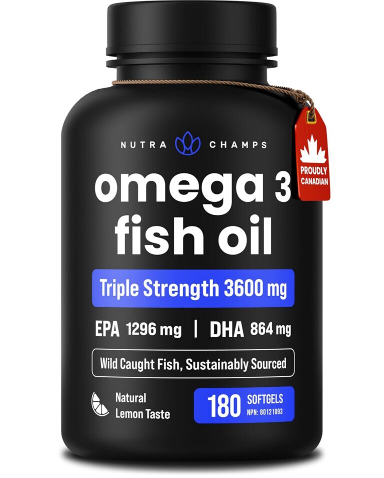Omega 3 Fish Oil Supplements 3600mg with EPA & DHA | High Potency Omega 3 Supplement to Support Heart, Brain, Joints, Skin, Eyes & Immune Health | 180 Natural Lemon Burpless...