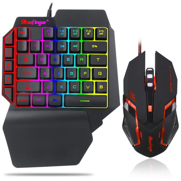One Hand RGB Gaming Keyboard and Backlit Mouse Combo, USB Wired Rainbow Letters Glow Single Hand Mechanical Feeling With Wrist Rest Support, Gaming Set for Game