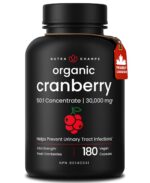 Organic Cranberry Supplement, Ultra Strength 30,000 mg, 180 Cranberry Pills for Women & Men, UTI Protection, Urinary Tract Health, Bladder & Kidney Support - High Potency 50:1...