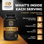 Organic Lion's Mane Mushroom Capsules - Nootropic Mushroom Supplements Formulated With 40% Polysaccharides & >20% Beta-Glucan! Immunomodulating Properties & A Potent Source Of...