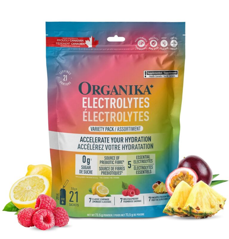 Organika Canadian-Made Electrolytes Powder - Variety Pack Sachets (Raspberry/Lemonade/Pineapple) On-the-Go Sugar-Free Hydration and Electrolyte Replenishment with Prebiotics and...