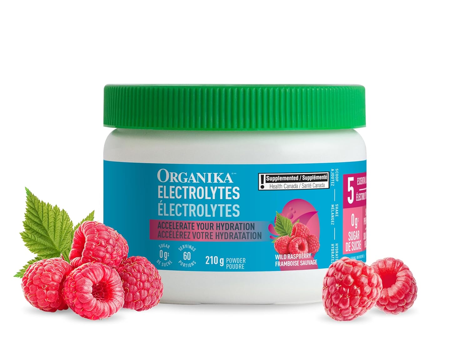 Organika Canadian-Made Electrolytes Powder- Wild Raspberry- Sugar-Free Hydration and Electrolyte Replenishment with Prebiotics and Vitamin C- 210g - 60 servings Organika Canadian-Made Electrolytes Powder- Wild Raspberry- Sugar-Free Hydration and Electrolyte Replenishment with Prebiotics and Vitamin C- 210g - 60 servings