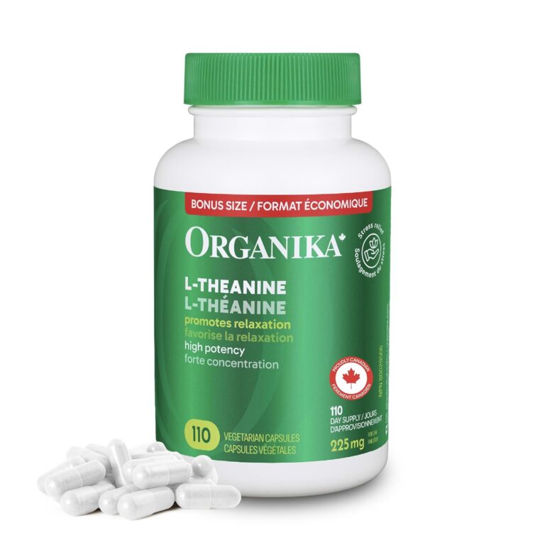 Organika Canadian-Made L-Theanine Bonus Size 225mg-Relaxation Promotion Without Drowsiness, Stress Support, Pure Natural Source, Fast Acting- 110caps