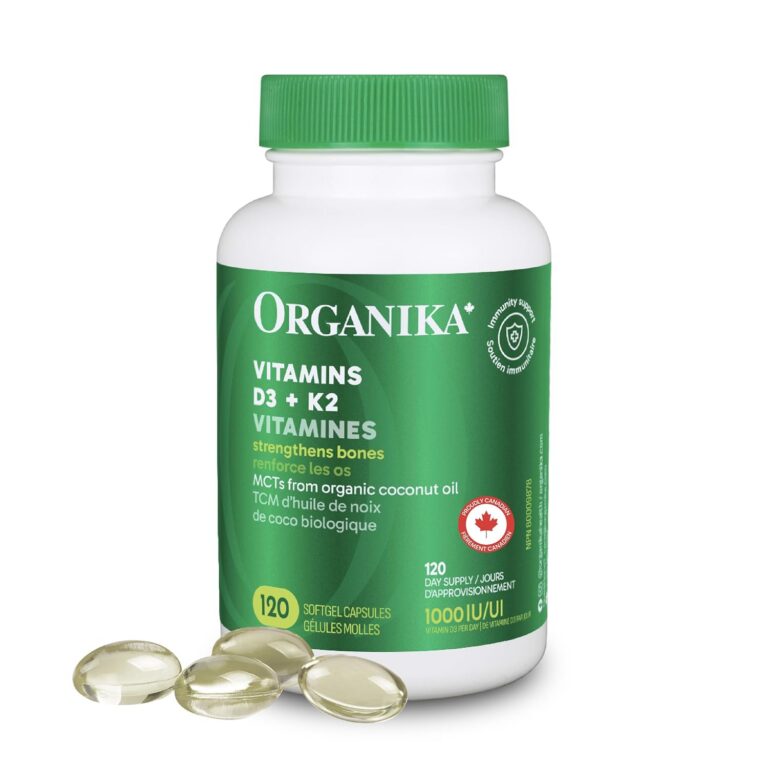 Organika Vitamin D3 + K2 (MK7)- 1000IU D3 and 120mcg K2 per capsule- High Potency, Supports Healthy Immune Function and Bones + Teeth- 120sftgl