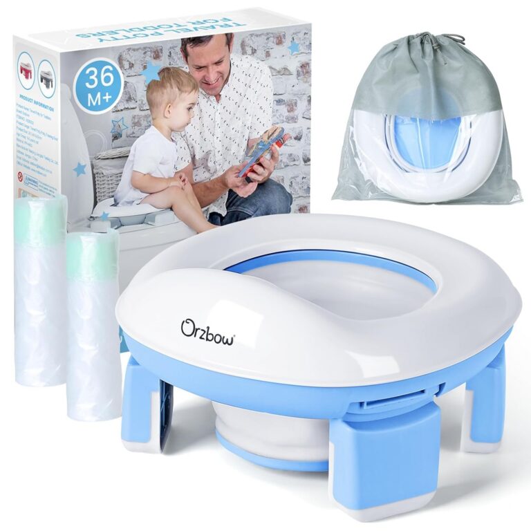 Orzbow Portable Potty Training Toilet Seat, Travel Potty for Toddler Boys Girls with Splash Guard, Potty Training Essentials, Foldable, Includes Free Travel Bag and 40 Liners,...