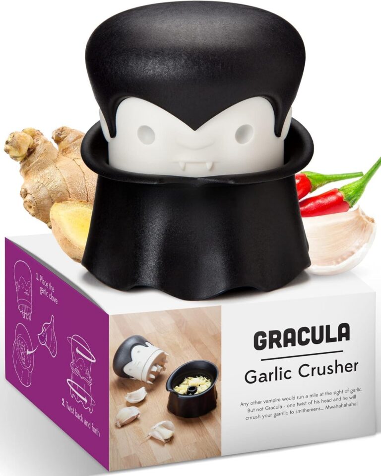 OTOTO Gracula Garlic Press, Garlic Mincer, Garlic Peeler Crusher, Halloween Kitchen - Also for Ginger, Nuts, Chili, Herbs - Spooky Goth Gifts, Vampire Mincer Easy Squeeze Manual...