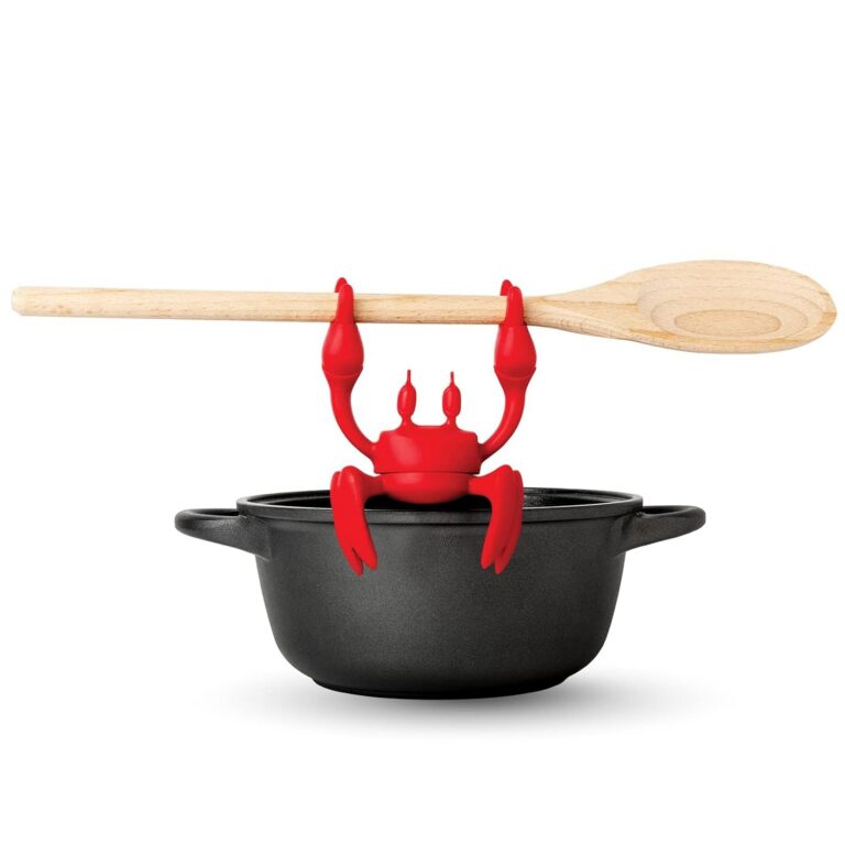 OTOTO Red The Crab Utensil Rest - Cooking Gifts, Spoon Rest Repose Cuillère - Heat-Resistant Steam Releaser, Non-Slip Spoon Holder, Chopstick Holder