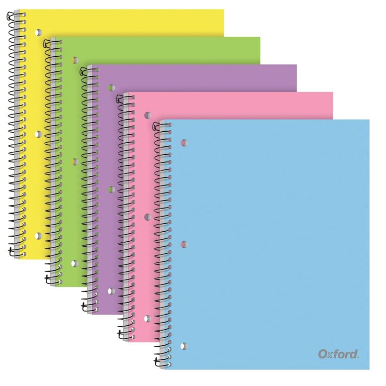 Oxford 1 Subject Spiral Notebook, Notebooks for School, Plastic Covers, School Supplies, College Ruled, 100 Sheets, 5 Pack, Assorted Pastel Colors: Blue, Green, Yellow, Pink and...