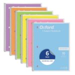 Oxford Notebooks, Spiral Notebook 1 Subject, College Ruled Paper, 8" x 10-1/2", Pastel Pink, Orange, Yellow, Green, Blue, Purple, 70 Sheets, 6 Pack, for School, Office