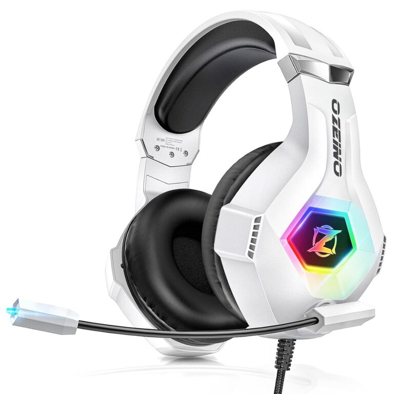 Ozeino Gaming Headset for PC Ps4 Ps5 Stereo Gaming Headphones with Flexible Noise Cancelling Microphone, Soft Memory Earmuffs, LED Light for Xbox Series X/S, Switch, Laptop,...