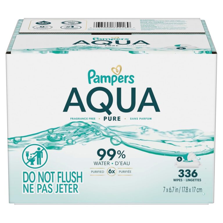 Pampers Aqua Pure Baby Wipes, 99% Water, Fragrance Free, 336 Baby Wipes Total (6X Flip-Top Packs)