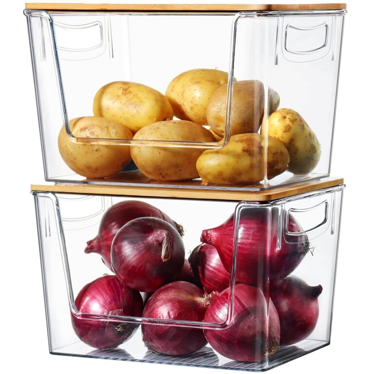 Pantry Organizers Storage, 2 Pack Onion and Potato Storage Bins Large Capacity Kitchen Counter Bins for Garlic, Fruit, Vegetable, Can Storage Countertop Organizer (12" x 7" x7")