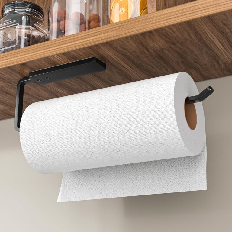 Paper Towel Holder Under Cabinet - Wall Mounted Paper Towel Holder No Drilling, Adhesive Under Cabinet Paper Towel Holder, Black Kitchen Towel Holder, 31 x 8 x 3.5 cm, Aluminum,...