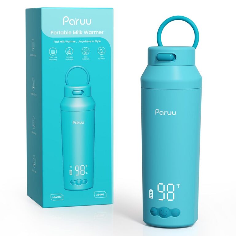 Paruu Portable Bottle Warmer for Travel, Easy-Clean Wide Mouth, Portable Milk Warmer with Fast Heating for Night Feeding, 7-Temp Control, Large 12oz Capacity, Ideal Gifts for...