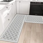 Pauwer Anti Fatigue Kitchen Rug Sets 2 Piece Non Slip Kitchen Floor Mats Waterproof Kitchen Runner Rug Gray Farmhouse Kitchen Rugs and Mats Cushioned Comfort Standing Mat PVC...