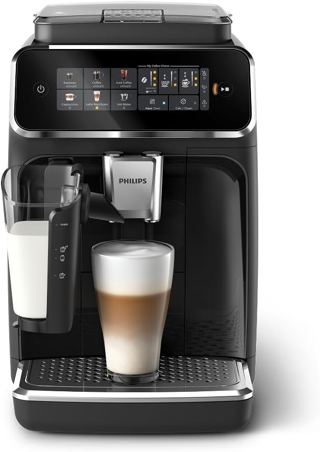 PHILIPS 3300 Series Fully Automatic Espresso Machine with LatteGo Milk System and integrated grinder, 6 Hot & Iced Coffee Pre-Sets, 40% Quieter SilentBrew, 15-Bar Pressure,...